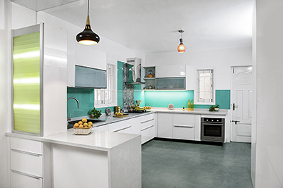 HUB kitchen with white and green combination