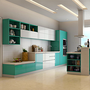 parallel kitchen designs with white and green affordable price